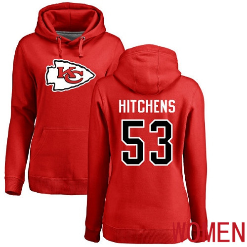 Women Kansas City Chiefs #53 Hitchens Anthony Red Name and Number Logo Pullover NFL Hoodie Sweatshirts->nfl t-shirts->Sports Accessory